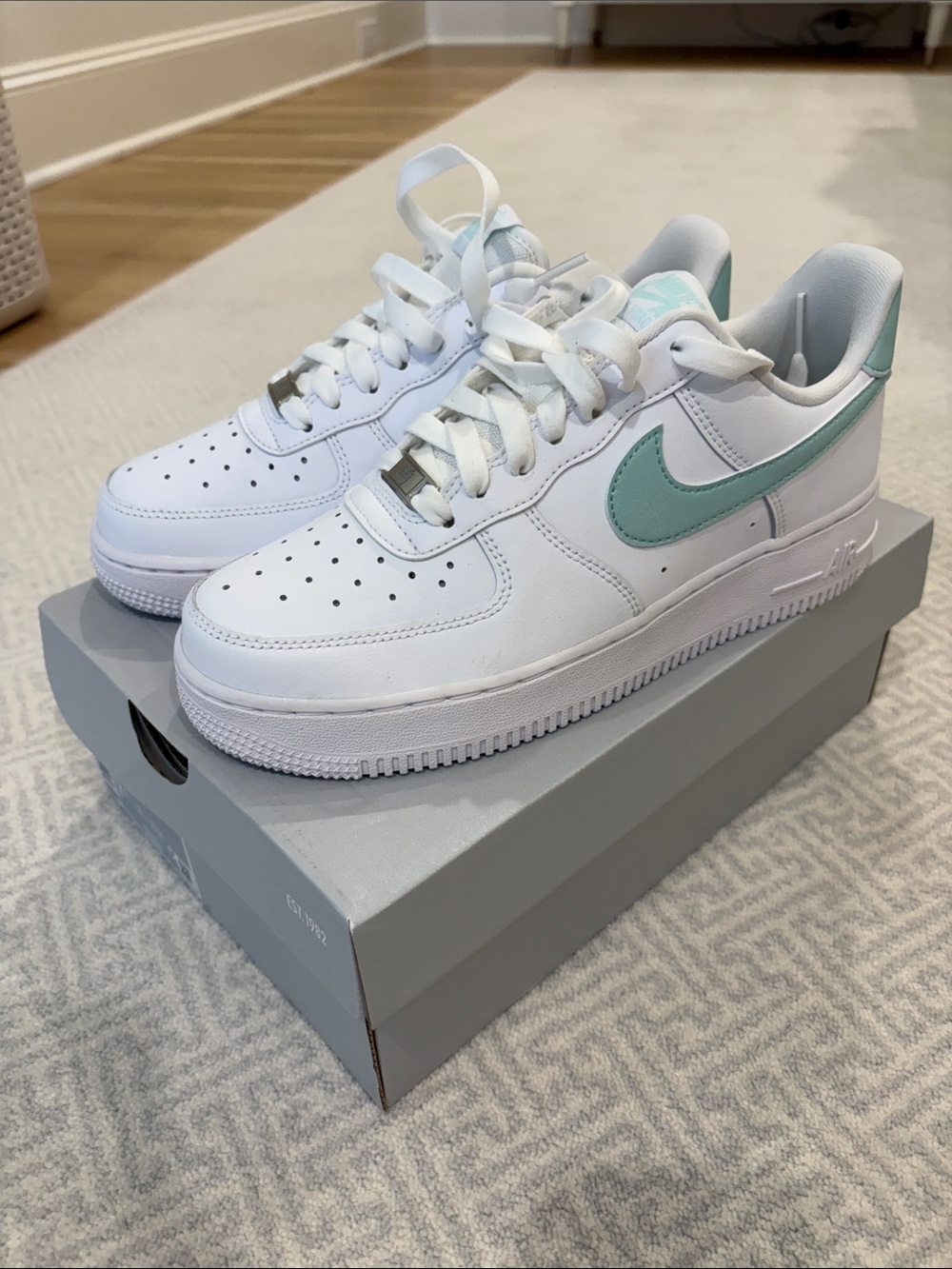 New Nike Air Force 1 Low White with Mint Swoosh Accent